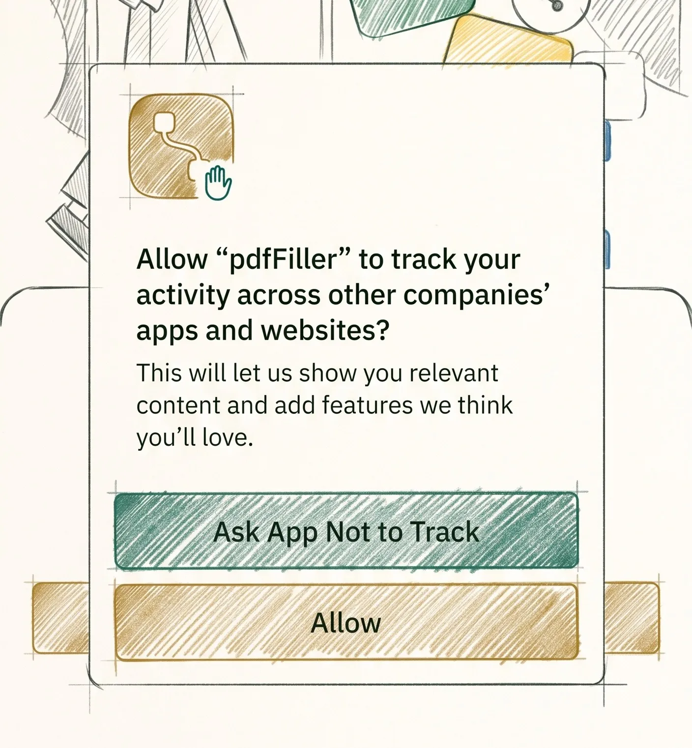 The ATT system window on iOS: it asks whether to let the app track you across other apps and websites, with two buttons - deny or allow.